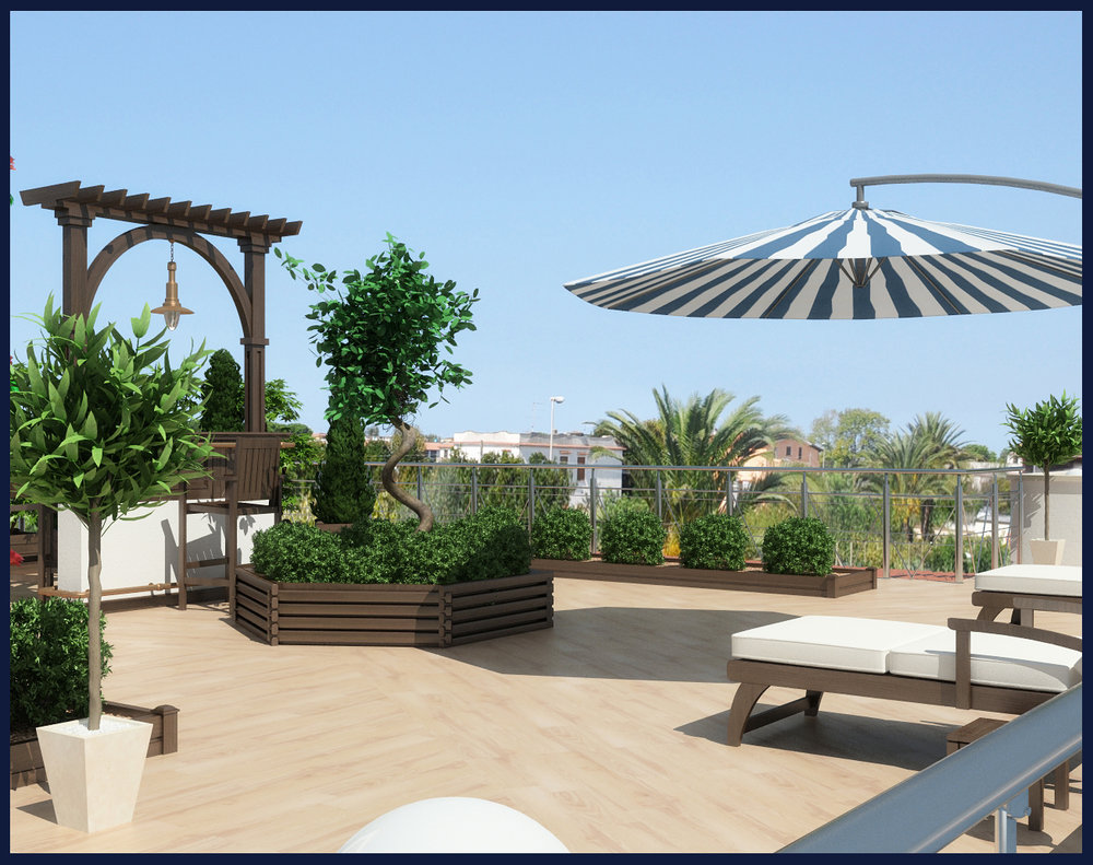 Design of recreation area on the upper terrace of the house.