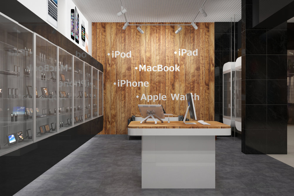 Projekt designe sklepu znaku firmowego produkcji Apple.