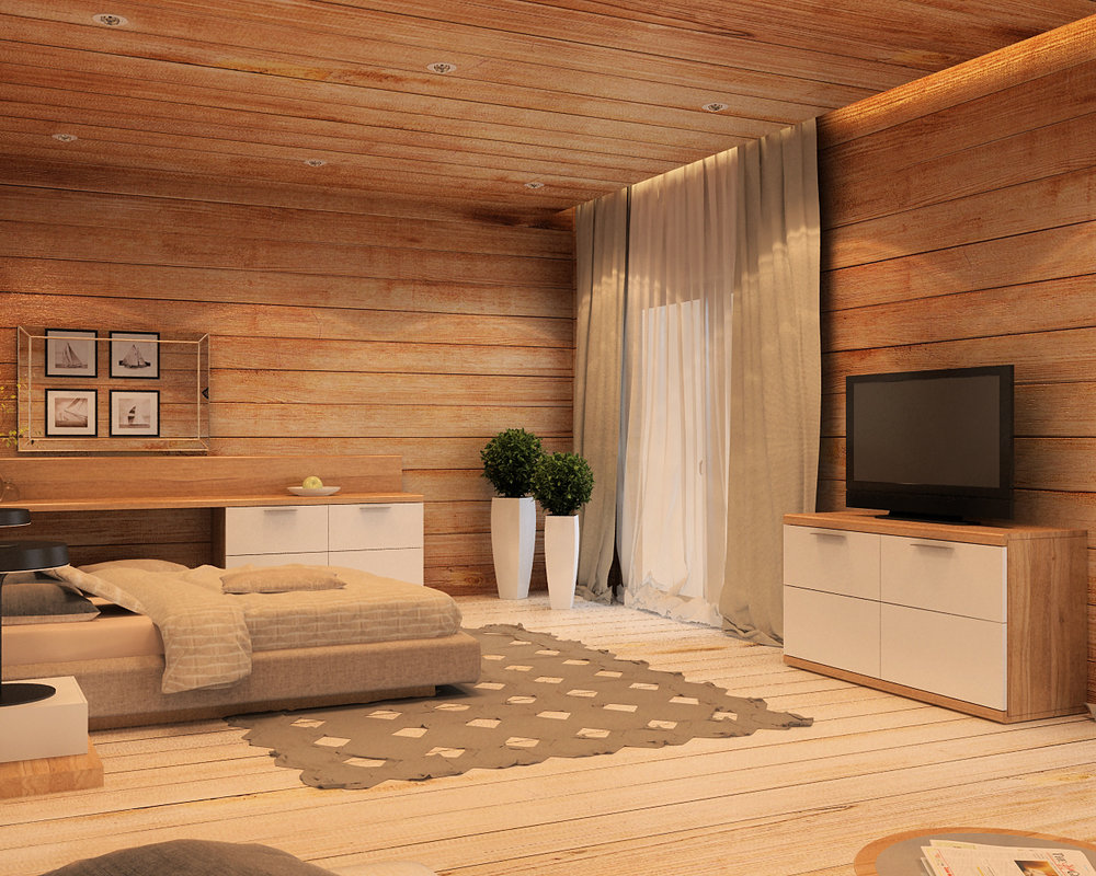 The design project of the rooms  interior in the eco hotel.
