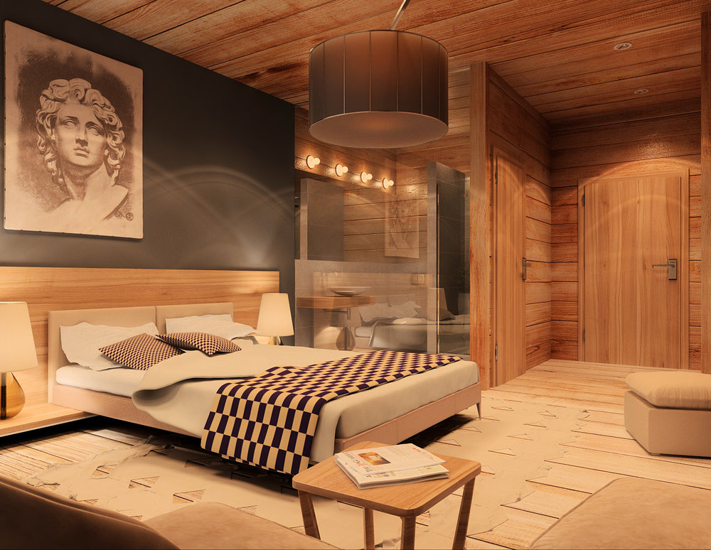 Example of rooms design in eco hotel.
