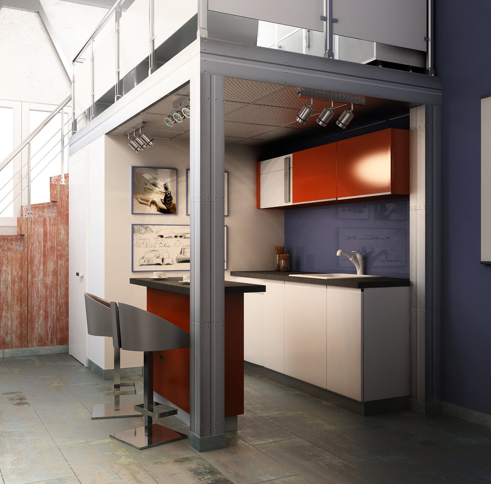 Design of a kitchen corner in a small office.