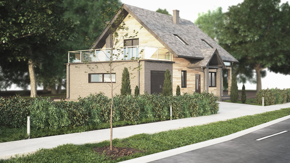 House design with thermal wood siding, Lodz (Poland)