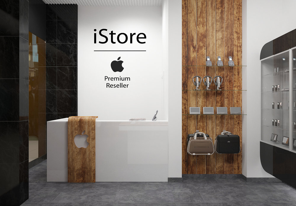 Interior design project of corporate store equipment.