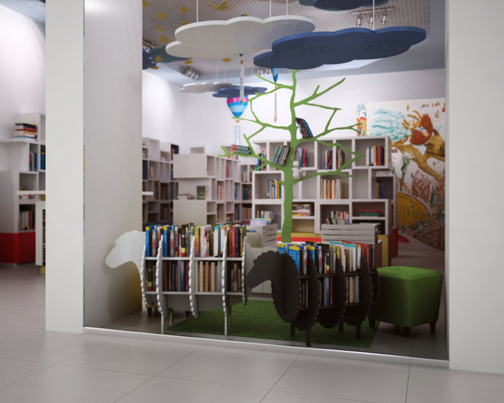 The design and decor of children's book store.