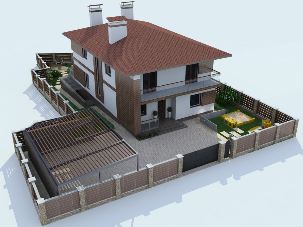 House facade design on a narrow plot in modern style