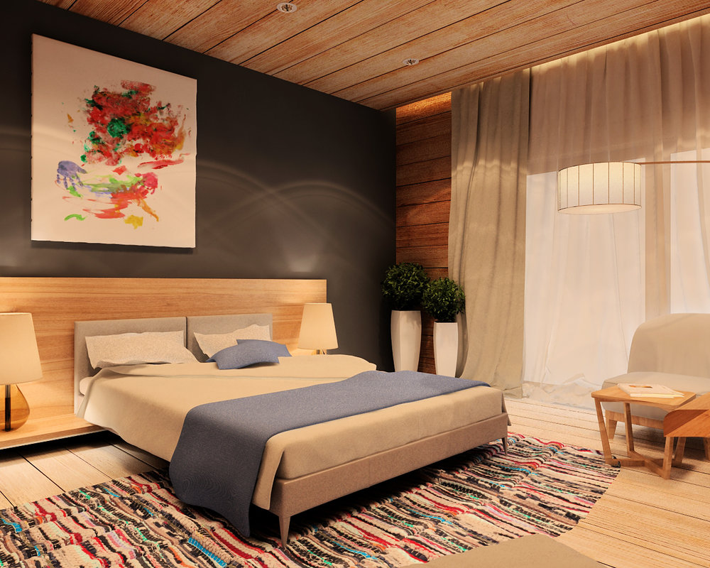 Дизайн спальни в стиле шале.
