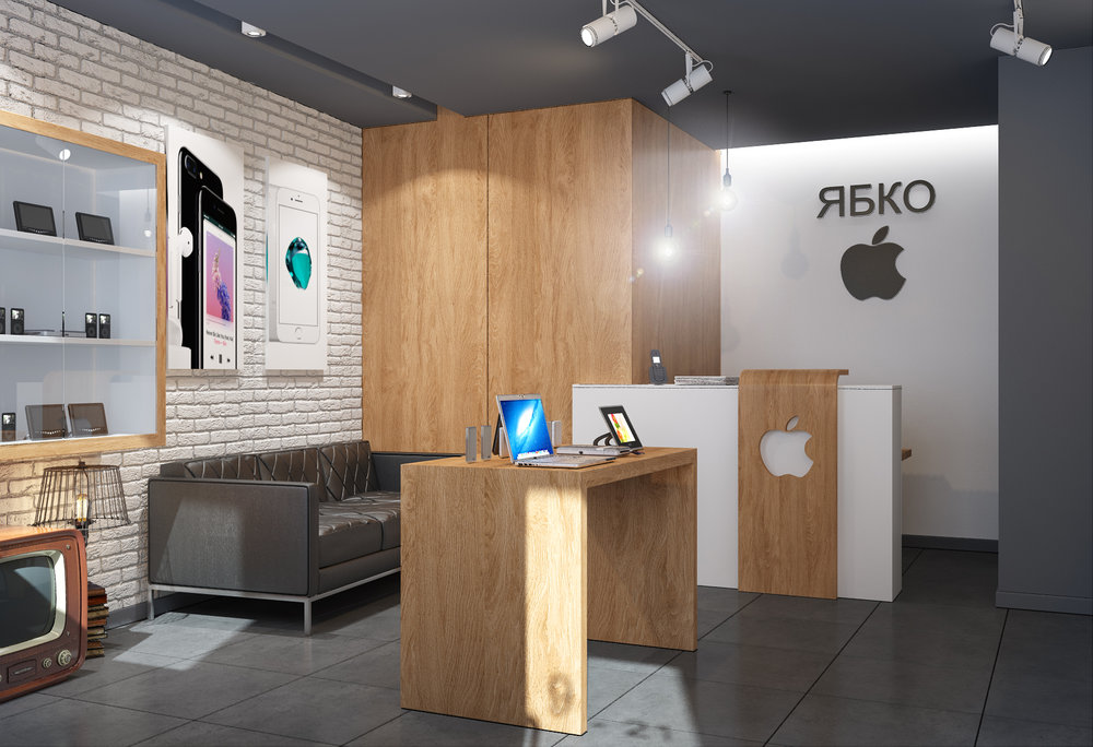 Дизайн інтер'єру магазину техніки Apple у Львові