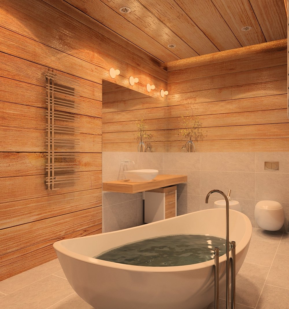 Дизайн ванної кімнати в еко готелі.