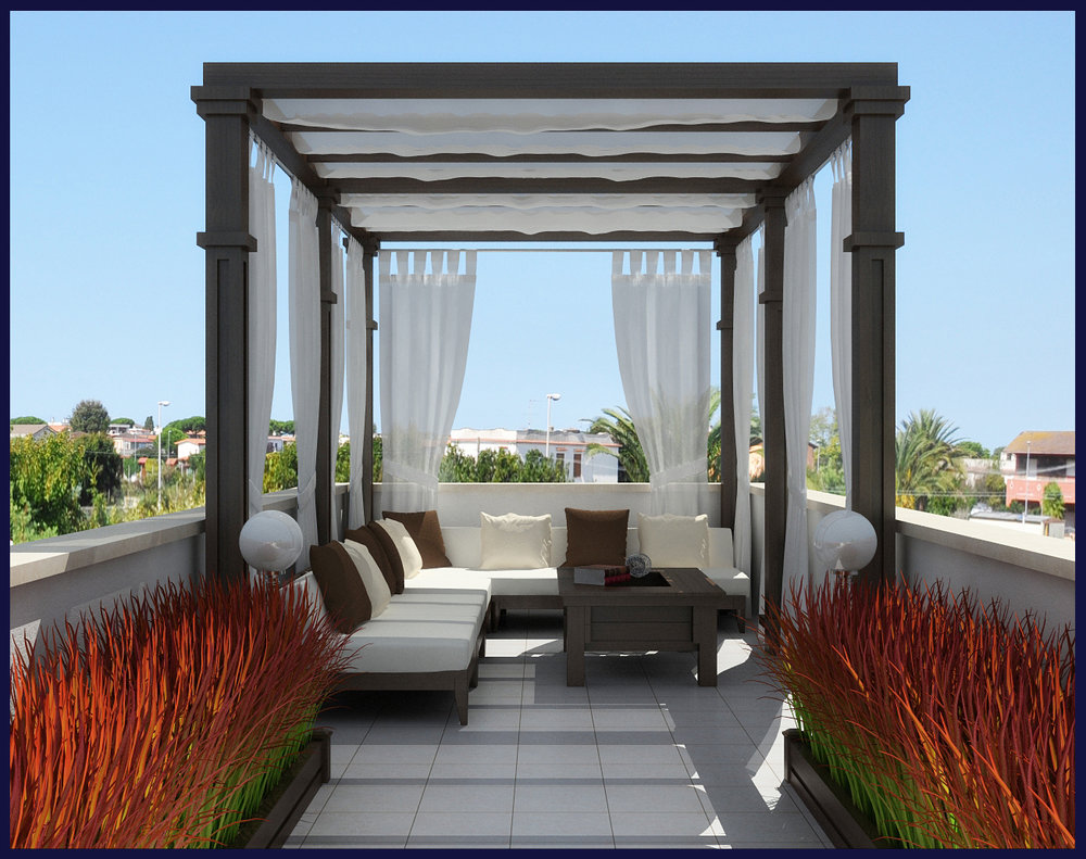 The design of the soft zone with a pergola.