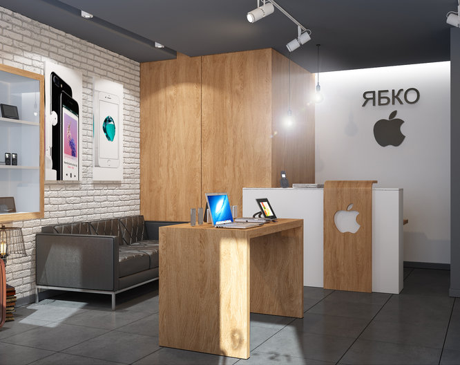 Design wnętrza sklepu techniki Apple we Lwowie