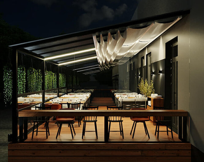 Terrace design for a pizzeria